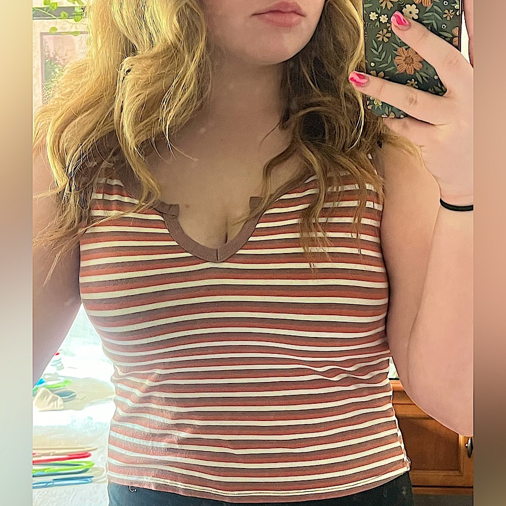 Heart & Hips Affordable Luxury, Orange Brown White Striped Tank Top